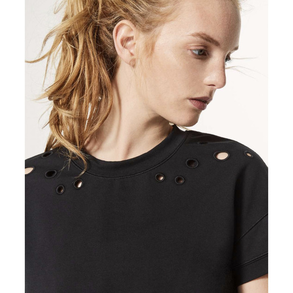 Lululemon Eyelet Short Sleeve Terry Sweatshirt Loose Fit Black 6 - Picture 2 of 10